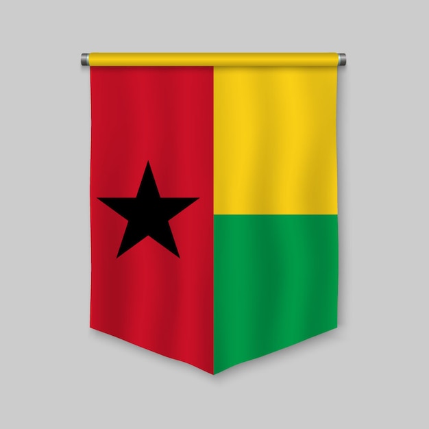 Realistischer wimpel 3d mit flagge von guinea-bissau