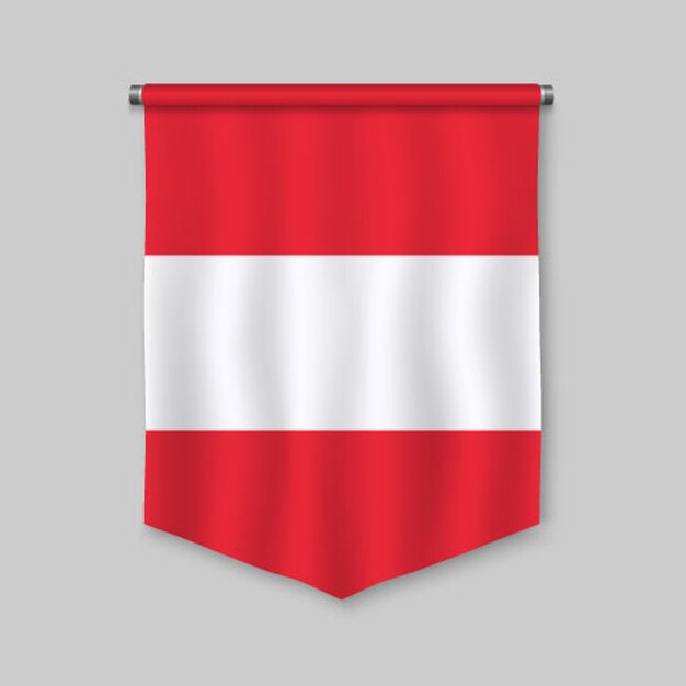 Realistischer wimpel 3d mit flagge von österreich