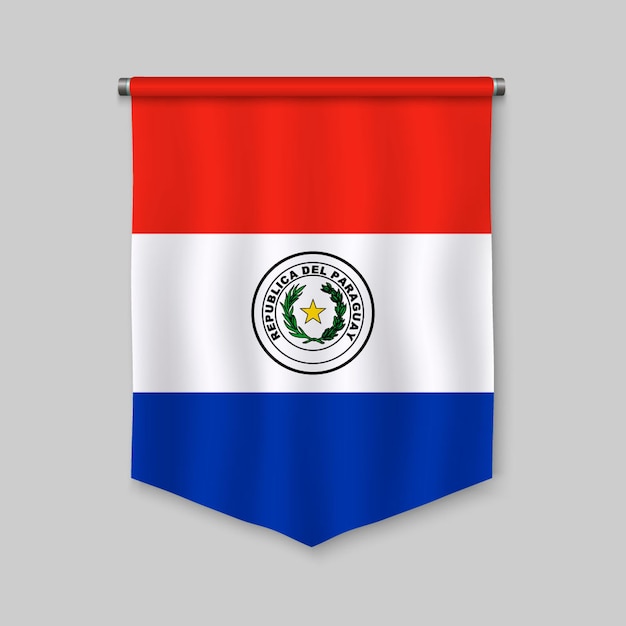 Realistischer Wimpel 3d mit Flagge von Paraguay