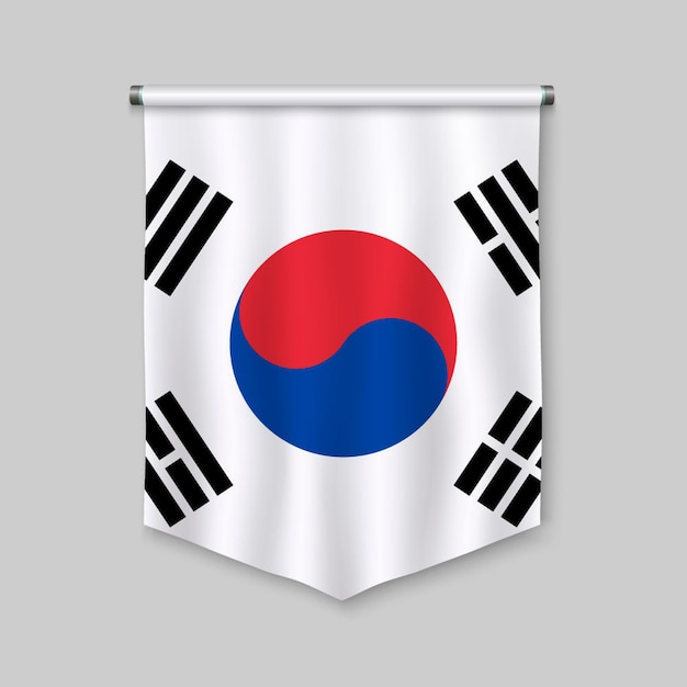 Realistischer Wimpel 3d mit Flagge von Südkorea