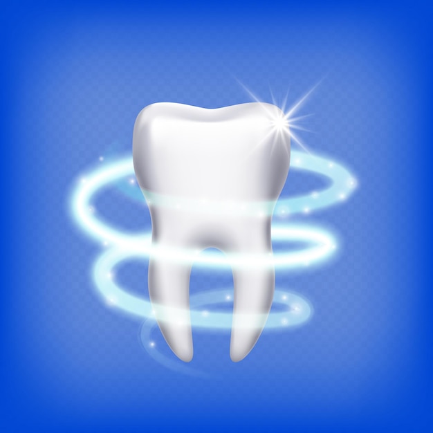 Realistischer zahn. isolierte glänzende 3d zähne. zahngesundheitspflege, sauberer backenzahn. stomatologie-symbol, schutzillustration. zahngesund, zahnmedizinische gesundheit