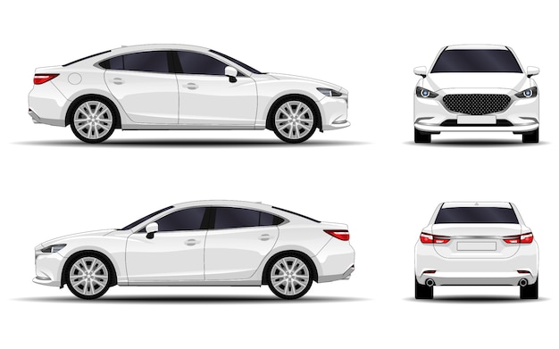 Realistisches Auto. Limousine. Vorderansicht; Seitenansicht; Rückansicht.