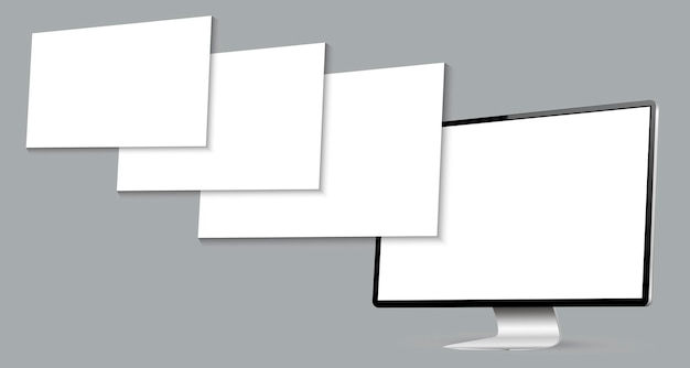Realistisches Computerbildschirmmodell mit leeren Wireframing-Seiten