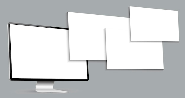 Realistisches Computerbildschirmmodell mit leeren Wireframing-Seiten