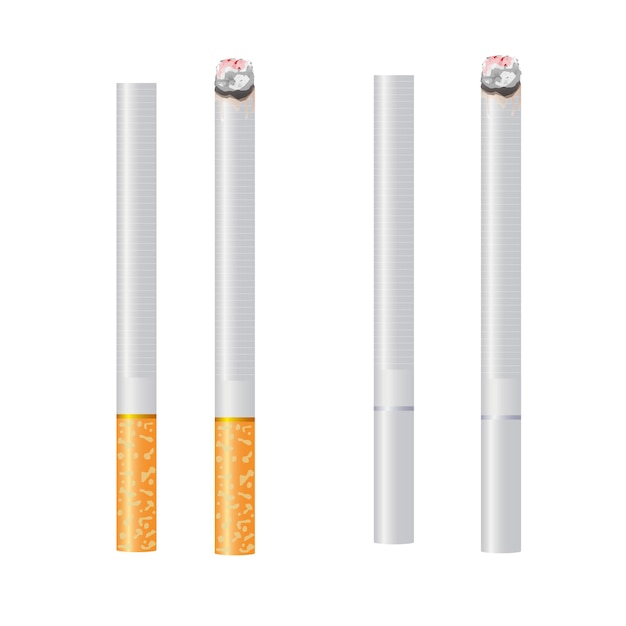 Realistisches Design von zwei verschiedenen Zigaretten Burning und No Burning 3D-Designstil