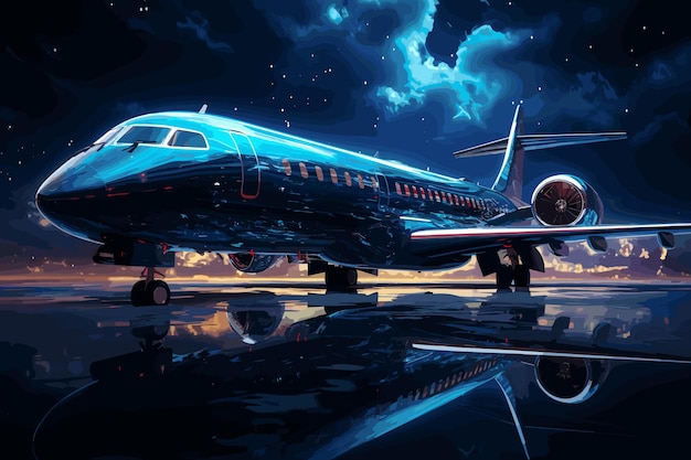 Realistisches foto eines blauen luxus-privatjets im generischen design, der über die erde fliegt