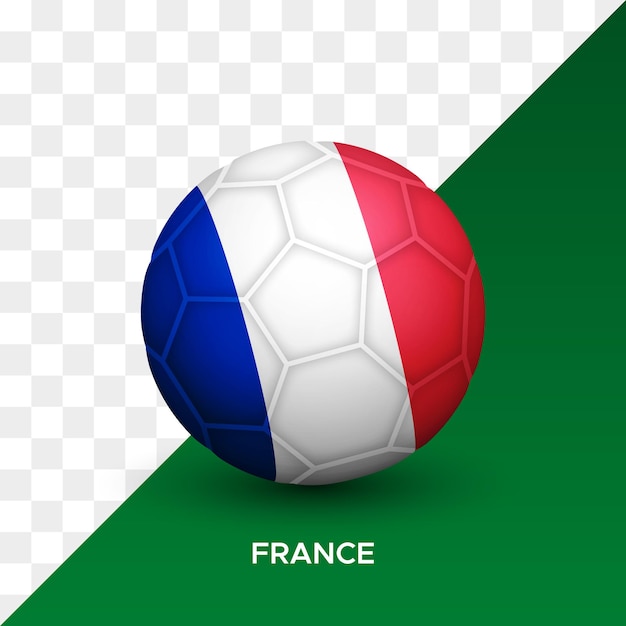 Realistisches fußball-fußballmodell mit 3d-vektorillustration der französischen flagge isoliert