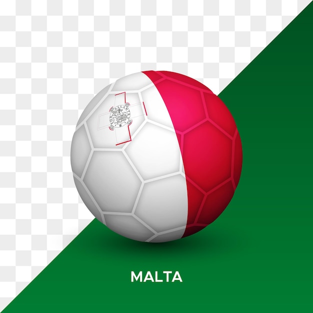 Realistisches fußball-fußballmodell mit 3d-vektorillustration der malta-flagge isoliert