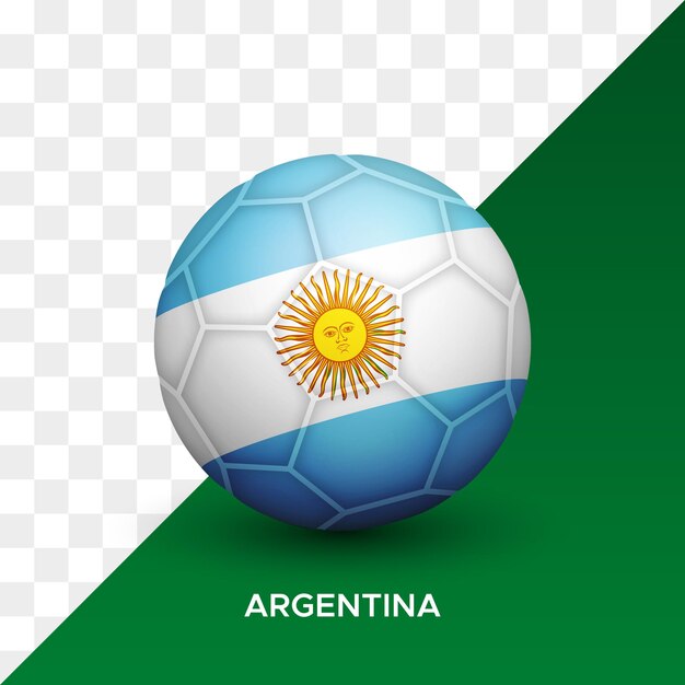 Realistisches fußball-fußballmodell mit argentinischer flagge 3d-vektorillustration isoliert