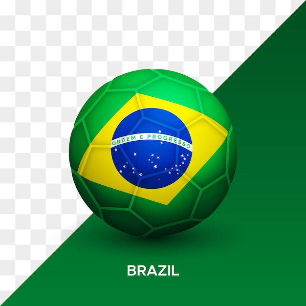 Realistisches Fußball-Fußballmodell mit Brasilien-Flagge 3D-Vektorillustration isoliert