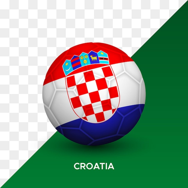 Realistisches fußball-fußballmodell mit kroatischer flagge 3d-vektorillustration isoliert
