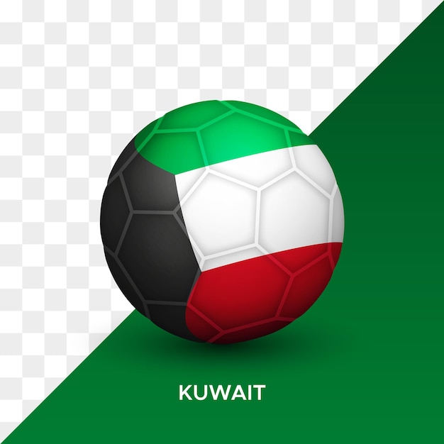 Realistisches fußball-fußballmodell mit kuwaitischer flagge 3d-vektorillustration isoliert