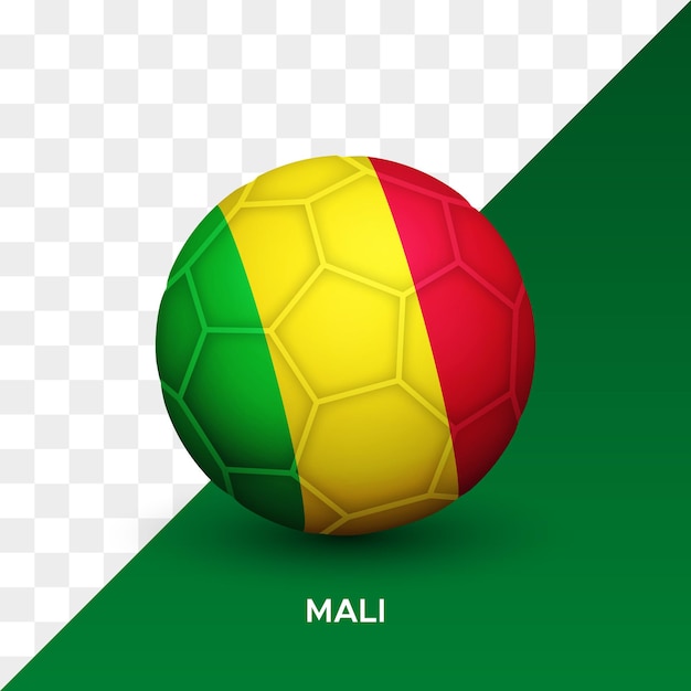 Realistisches fußball-fußballmodell mit mali-flagge 3d-vektorillustration isoliert