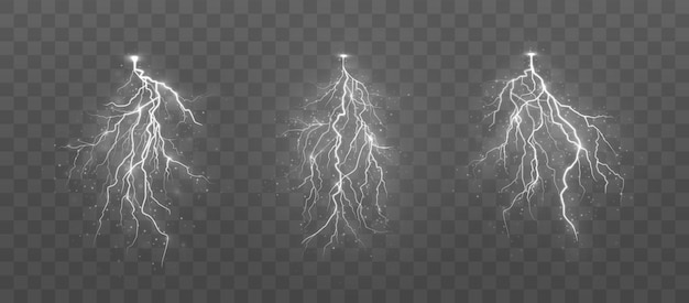 Realistisches gewitter, die wirkung von licht und glanz. ladestrom. naturphänomen.