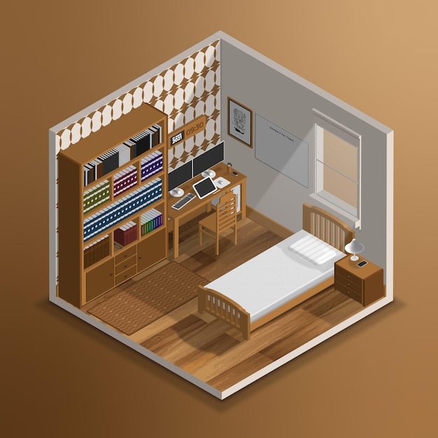 realistisches isometrisches 3D-Schlafzimmer