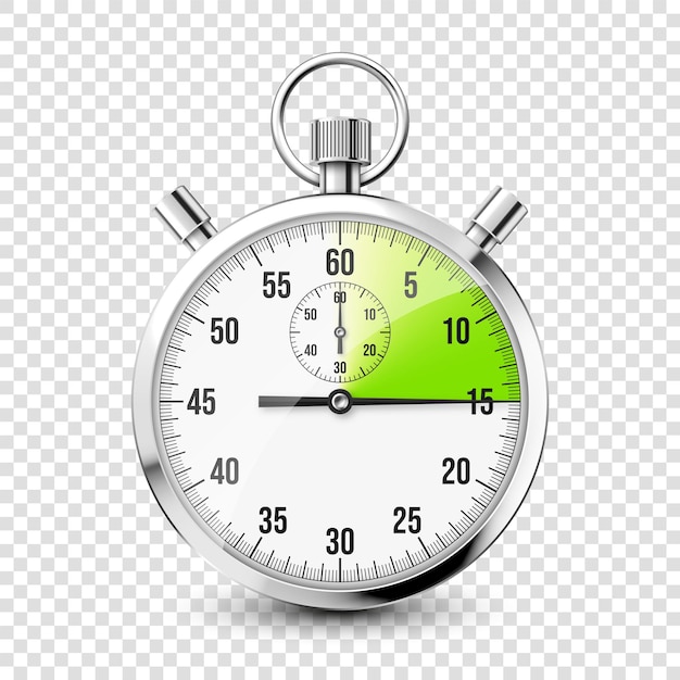 Vektor realistisches klassisches stoppuhr-symbol glänzender metall-chronometer-zeitzähler mit grünem zifferblatt