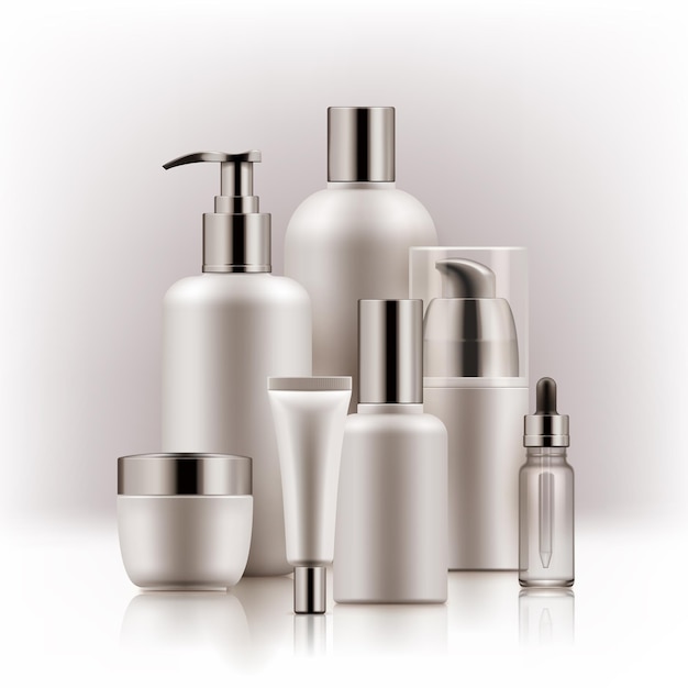 Realistisches Luxus-Premium-Marken-Set von Kosmetikflaschen-Mockup 3D