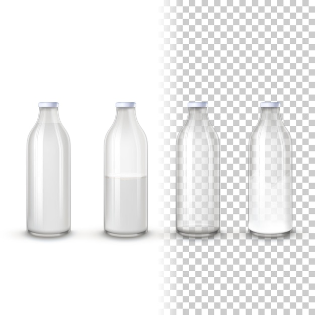 Vektor realistisches modellset für milchprodukte aus glas