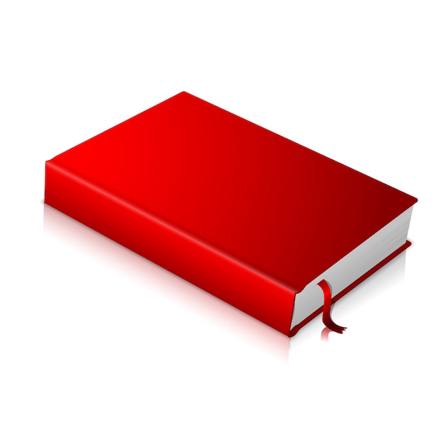 Realistisches rotes leeres Hardcover-Buch mit rotem Lesezeichen.