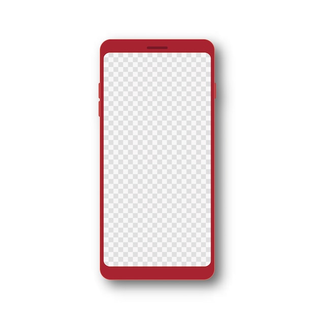 Realistisches rotes smartphone 3d-handymodell mit transparentem bildschirm vektor-illustration