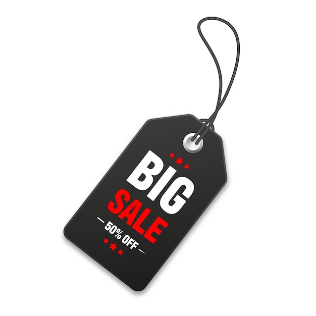 Realistisches schwarzes Preisschild Sonderangebot oder Einkaufsrabatt Etikett Einzelhandelspapier Aufkleber Werbe
