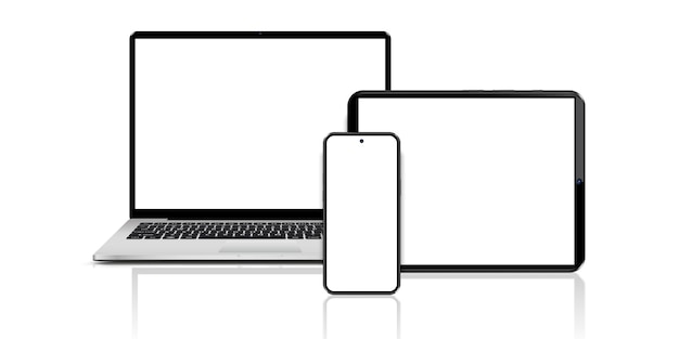 Realistisches Set Computer Laptop Tablet und Smartphone