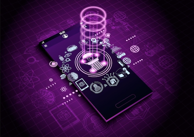 Realistisches Smartphone-Modell und Metaverse-Symbole auf dem Bildschirm