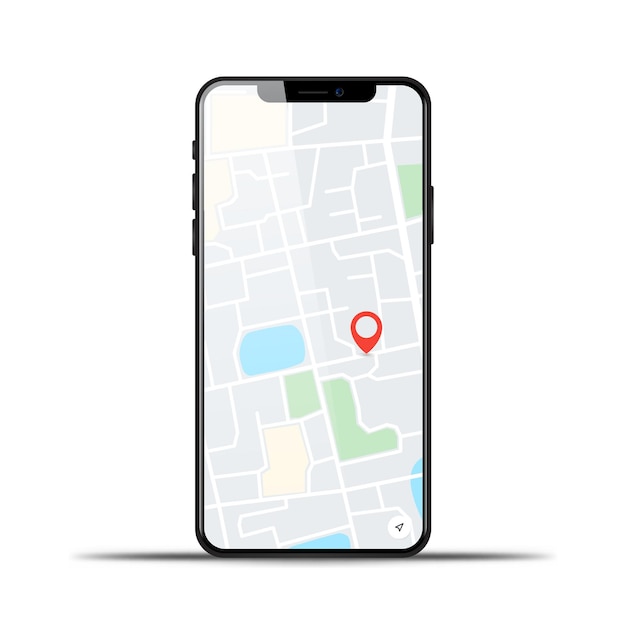 Realistisches Telefon mit GPS-Karte auf weißem Hintergrund