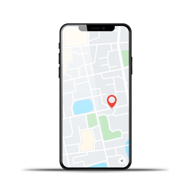 Vektor realistisches telefon mit gps-karte auf weißem hintergrund