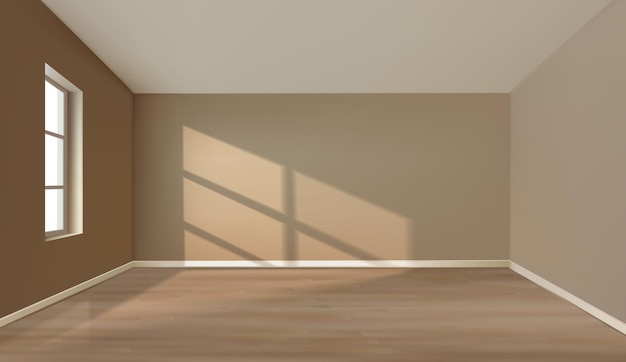 Realistisches Vektorbeige-Zimmer mit Sonnenlicht und Fenster Illustration der Innenarchitektur der Wohnung mit