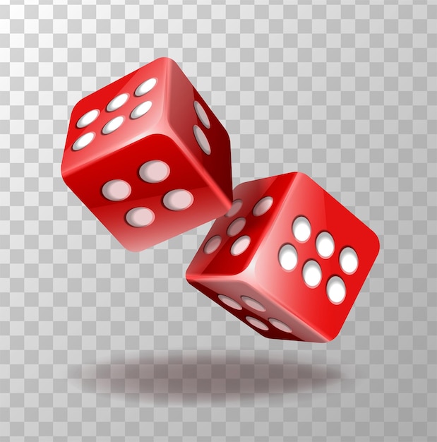 realistisches Vektorsymbol Rote Würfel des Casinos mit sechs isolierten Casino-Glücksspielkonzepten