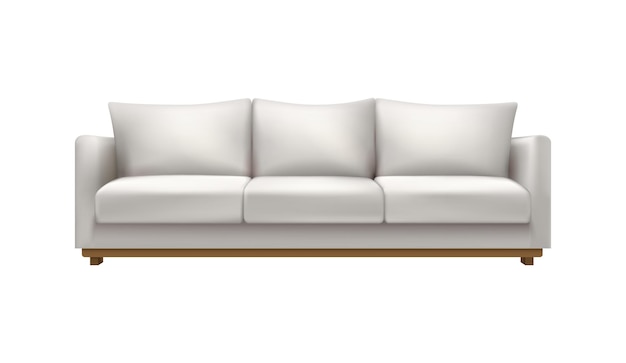 Realistisches, weiches, modernes Sofa in weißer Farbe mit Kissenvektorillustration