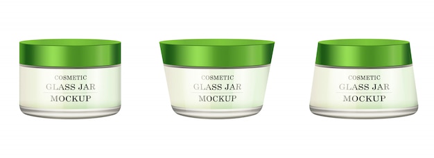 Realistisches weißes glas mit grünem kunststoffdeckel für kosmetika