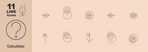 Rechner-Satz-Symbol Fragezeichen Pfeil Ausrufezeichen plus minus gleich Kontrollzeichen Kreuz nach oben Pfeil nach unten Pfeil Mathematik- und Berechnungskonzept