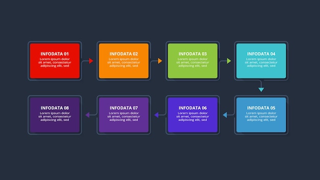 Rechtecke Infografik mit 8 Schritten Optionen Teile oder Prozesse Visualisierung von Geschäftsdaten