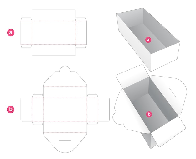 Rechteckige box mit umwickelter abdeckung gestanzte vorlage