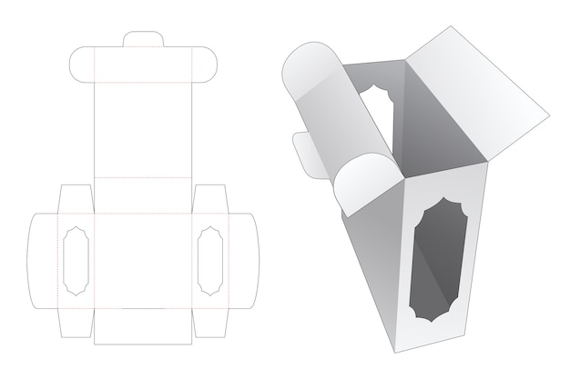 Vektor rechteckige verpackungsbox mit seitenfenster-stanzschablone