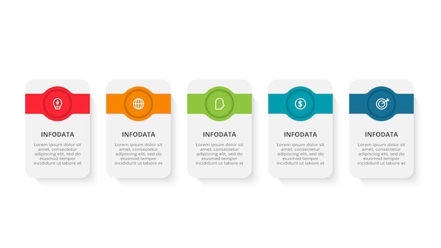 Rechteckkonzept für Infografik mit 5 Schritten Optionen Teile oder Prozesse Visualisierung von Geschäftsdaten