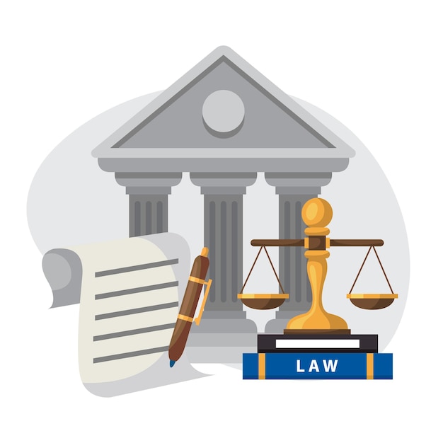Rechts- und justizillustrationsdesign für anwaltskanzlei