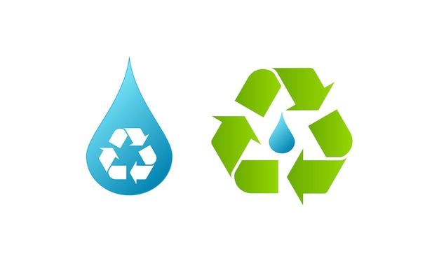 Recyceln sie wasser-icon-vektor, fallender wassertropfen mit recycling-symbol