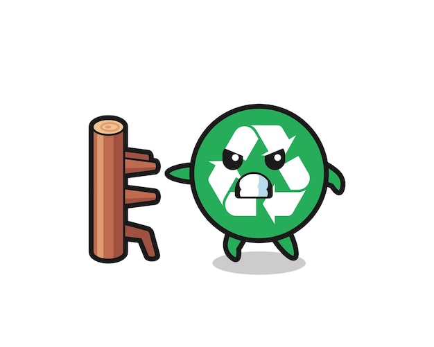 Recycling-cartoon-illustration als karate-kämpfer, süßes design