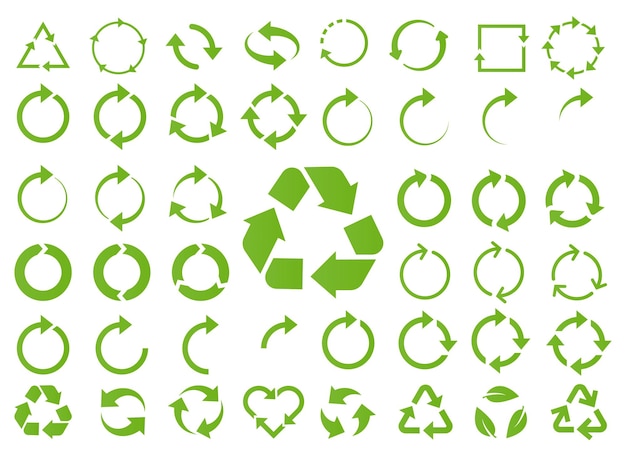 Recycling-pfeile-herz- und blatt-öko-grüne symbole