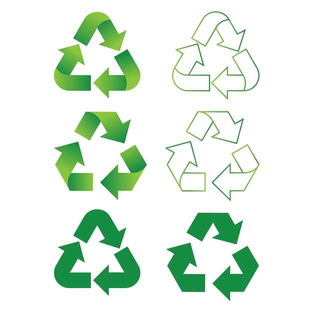 Vektor recycling-pfeilsymbol runde und dreieckige grüne pfeile recycling reihe von recycling-symbolen