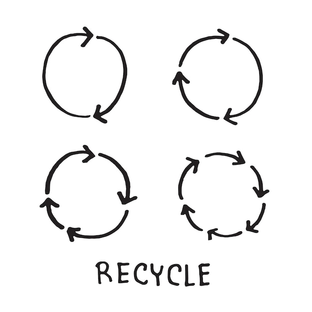 Recycling-Zeichen-Symbol. Doodle handgezeichnetes Pfeilsymbol