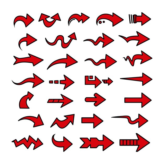 Red Arrow-Sammlung mit verschiedenen Formen in minimaler Vektorkunst