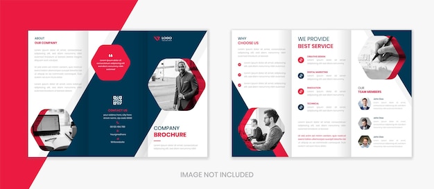 Red geometric corporate trifold brochure design mit modernen formen