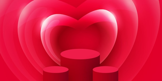 Red Love Free Vector Bühnenpodium für Produktpräsentation Valentinstag Banner Poster