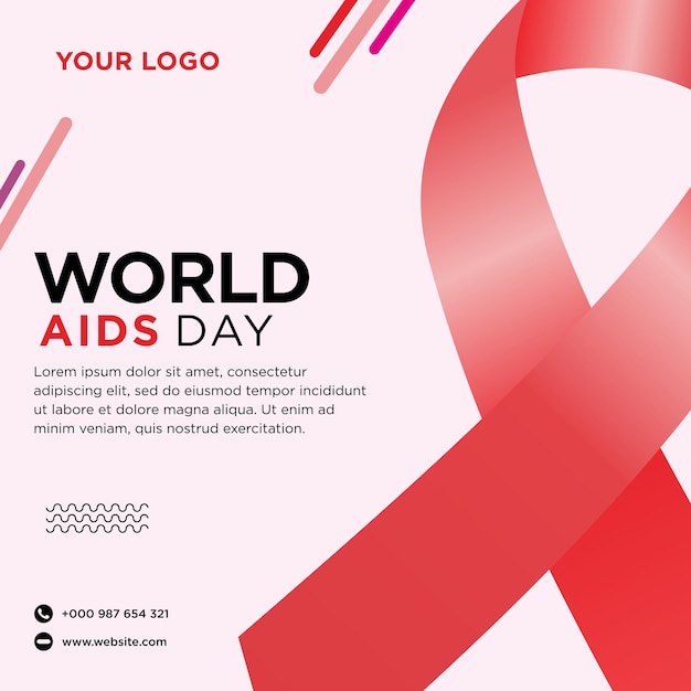 Red ribbon social media post world aids day vector premium