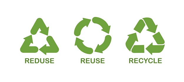 Reduzieren Sie die Wiederverwendung, recyceln Sie das Symbol des ökologischen Konzepts, der ökologischen Abfallbewirtschaftung und eines nachhaltigen und ökonomischen Lebensstils, das Zeichen des Recycling, Informationen über die transportierten Waren, Vektor
