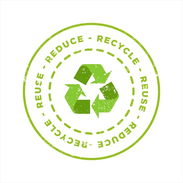 Reduzieren Sie Recycling Wiederverwendung grüner Grunge-Stempel Umweltfreundliche Materialien Retro-Gummiabzeichen-Vorlagensymbol